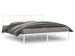 vidaXL Metal Bed Frame without Mattress with Headboard White 76"x79.9"