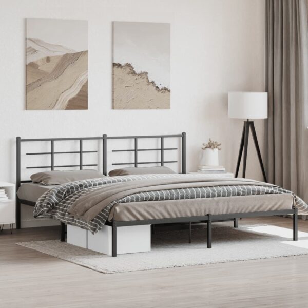 vidaXL Metal Bed Frame without Mattress with Headboard Black 76"x79.9"