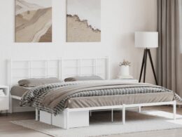 vidaXL Metal Bed Frame without Mattress with Headboard White 76"x79.9"