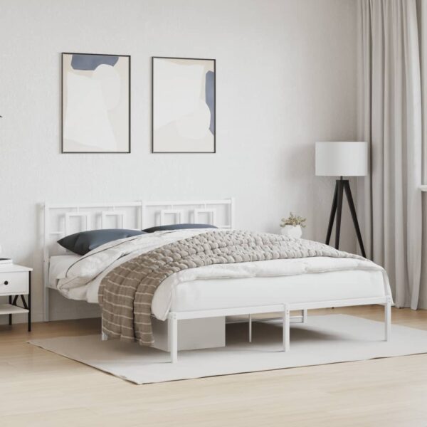 vidaXL Metal Bed Frame without Mattress with Headboard White 59.1"x78.7"