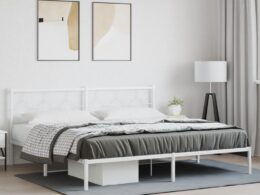 vidaXL Metal Bed Frame without Mattress with Headboard White 76"x79.9"