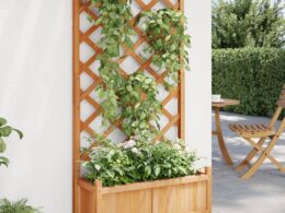 vidaXL Planter with Trellis Brown Solid Wood Fir