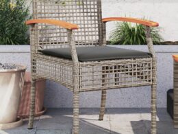 vidaXL Patio Chairs with Cushions 2 pcs Gray Poly Rattan Acacia Wood