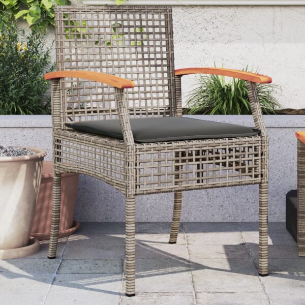 vidaXL Patio Chairs with Cushions 2 pcs Gray Poly Rattan Acacia Wood