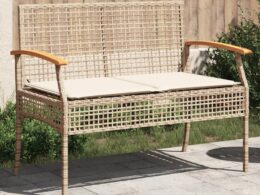 vidaXL Patio Bench with Cushion Beige Poly Rattan Acacia Wood