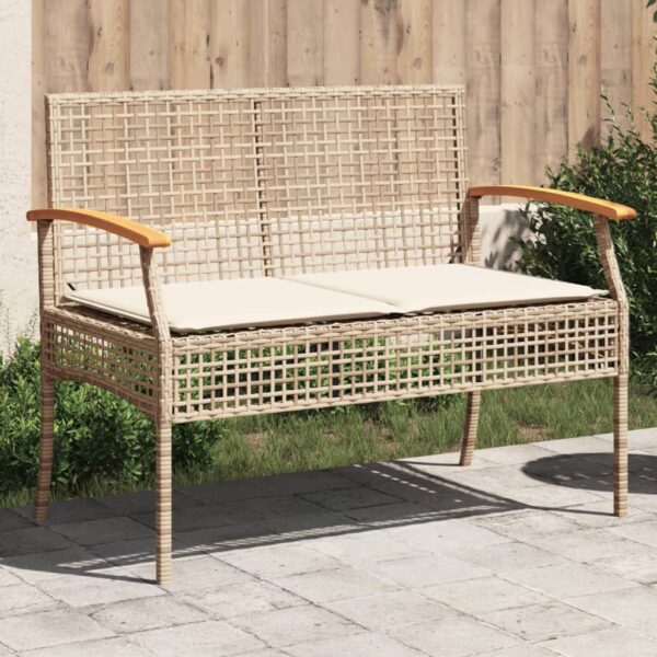 vidaXL Patio Bench with Cushion Beige Poly Rattan Acacia Wood