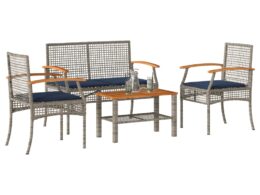 vidaXL 4 Piece Patio Lounge Set with Cushions Gray Poly Rattan