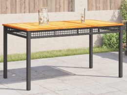 vidaXL Patio Table Black 55.1"x31.5"x29.5" Poly Rattan Acacia Wood