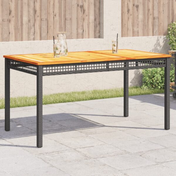 vidaXL Patio Table Black 55.1"x31.5"x29.5" Poly Rattan Acacia Wood