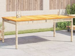 vidaXL Patio Table Beige 70.9"x35.4"x29.5" Poly Rattan Acacia Wood