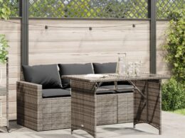 vidaXL 2 Piece Patio Dining Set with Cushions Gray Poly Rattan