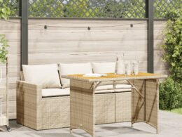 vidaXL 2 Piece Patio Dining Set with Cushions Beige Poly Rattan