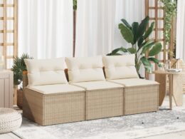 vidaXL Patio Sofas Armless with Cushions 2 pcs Beige Poly Rattan