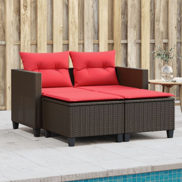 vidaXL Patio Sofa 2-Seater with Stools Brown Poly Rattan