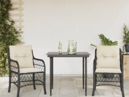 vidaXL 3 Piece Bistro Set with Cushions Black Poly Rattan