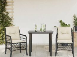 vidaXL 3 Piece Bistro Set with Cushions Black Poly Rattan