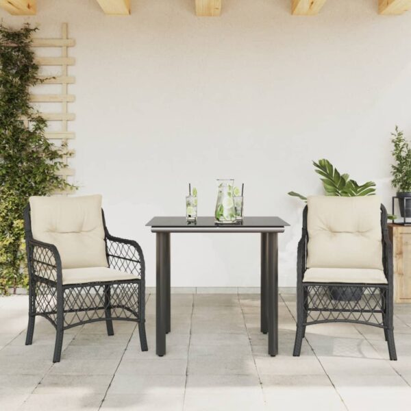 vidaXL 3 Piece Bistro Set with Cushions Black Poly Rattan