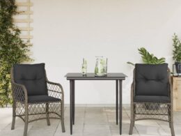 vidaXL 3 Piece Bistro Set with Cushions Gray Poly Rattan