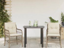 vidaXL 3 Piece Bistro Set with Cushions Beige Poly Rattan