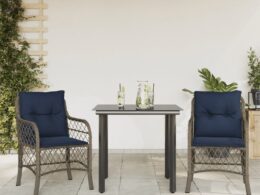 vidaXL 3 Piece Bistro Set with Cushions Gray Poly Rattan