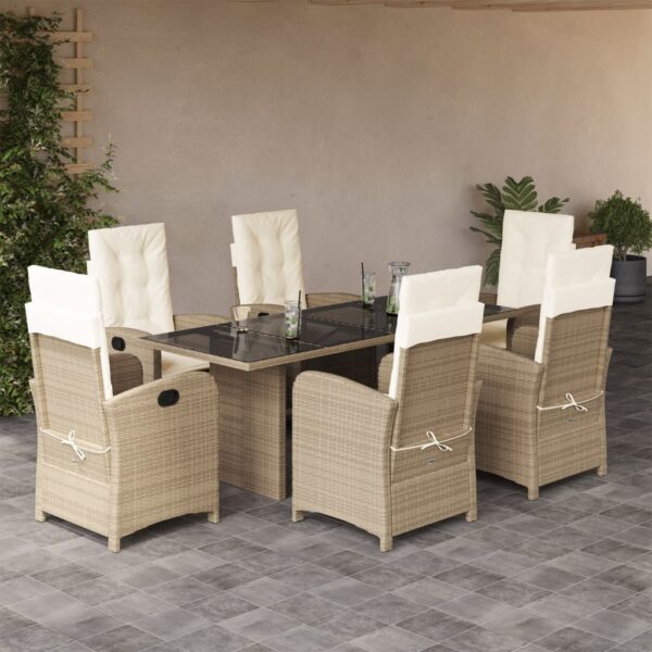vidaXL 7 Piece Patio Dining Set with Cushions Beige Poly Rattan