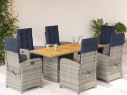 vidaXL 7 Piece Patio Dining Set with Cushions Beige Poly Rattan