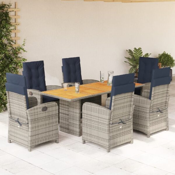 vidaXL 7 Piece Patio Dining Set with Cushions Beige Poly Rattan