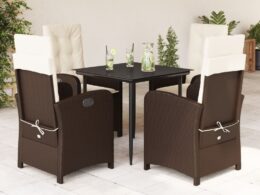 vidaXL 5 Piece Patio Dining Set with Cushions Brown Poly Rattan