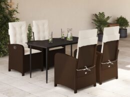 vidaXL 5 Piece Patio Dining Set with Cushions Brown Poly Rattan