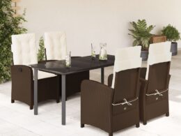 vidaXL 5 Piece Patio Dining Set with Cushions Brown Poly Rattan