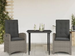 vidaXL 3 Piece Patio Dining Set with Cushions Gray Poly Rattan