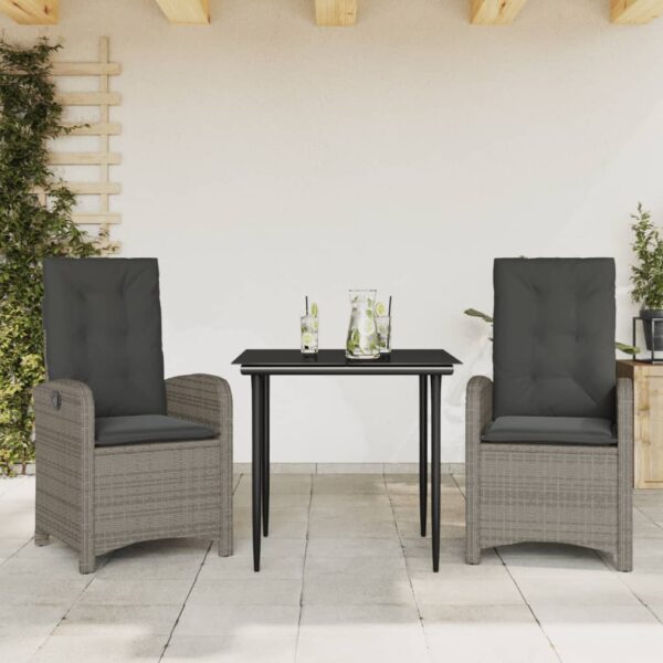 vidaXL 3 Piece Patio Dining Set with Cushions Gray Poly Rattan