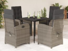 vidaXL 5 Piece Patio Dining Set with Cushions Gray Poly Rattan