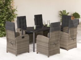 vidaXL 7 Piece Patio Dining Set with Cushions Gray Poly Rattan
