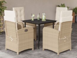 vidaXL 5 Piece Patio Dining Set with Cushions Beige Poly Rattan