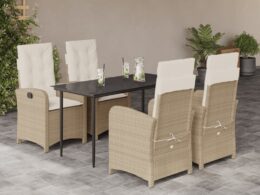 vidaXL 5 Piece Patio Dining Set with Cushions Beige Poly Rattan
