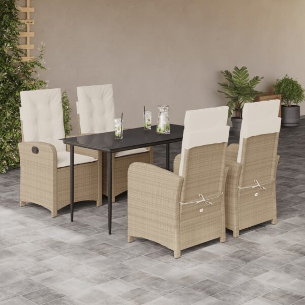 vidaXL 5 Piece Patio Dining Set with Cushions Beige Poly Rattan