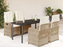 vidaXL 5 Piece Patio Dining Set with Cushions Beige Poly Rattan