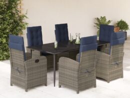 vidaXL 7 Piece Patio Dining Set with Cushions Gray Poly Rattan