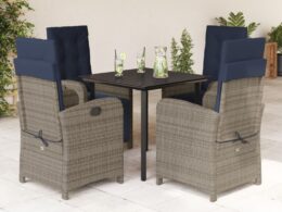 vidaXL 5 Piece Patio Dining Set with Cushions Gray Poly Rattan