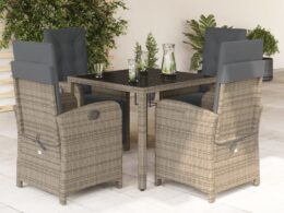 vidaXL 5 Piece Patio Dining Set with Cushions Gray Poly Rattan