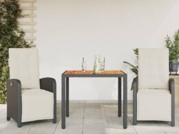 vidaXL 3 Piece Bistro Set with Cushions Black Poly Rattan