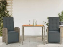 vidaXL 3 Piece Bistro Set with Cushions Gray Poly Rattan
