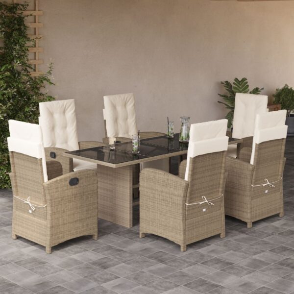 vidaXL 7 Piece Patio Dining Set with Cushions Beige Poly Rattan