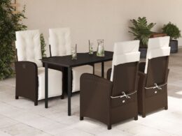 vidaXL 5 Piece Patio Dining Set with Cushions Brown Poly Rattan