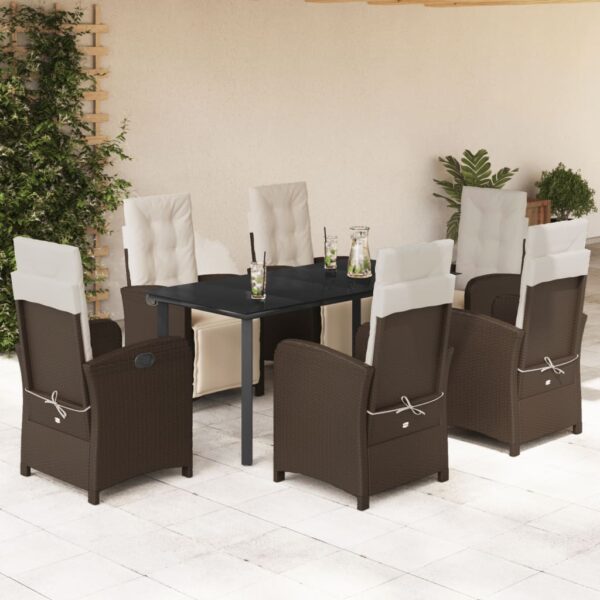 vidaXL 7 Piece Patio Dining Set with Cushions Brown Poly Rattan