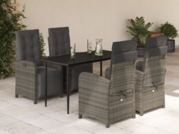 vidaXL 5 Piece Patio Dining Set with Cushions Gray Poly Rattan