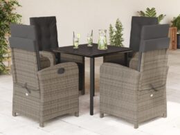 vidaXL 5 Piece Patio Dining Set with Cushions Gray Poly Rattan