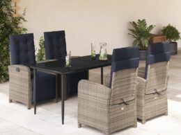 vidaXL 5 Piece Patio Dining Set with Cushions Gray Poly Rattan