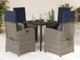vidaXL 5 Piece Patio Dining Set with Cushions Gray Poly Rattan